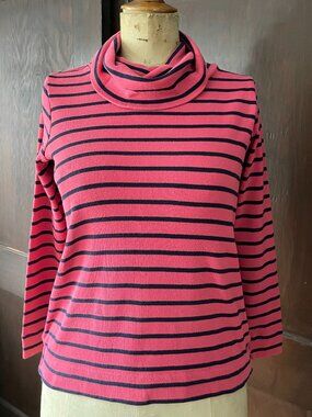 L.L. Bean Cowl Neck Mariner Top - Coral and Navy Stripe - Small